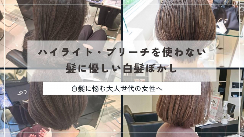 ハイライト・ブリーチを使わない髪に優しい白髪ぼかし